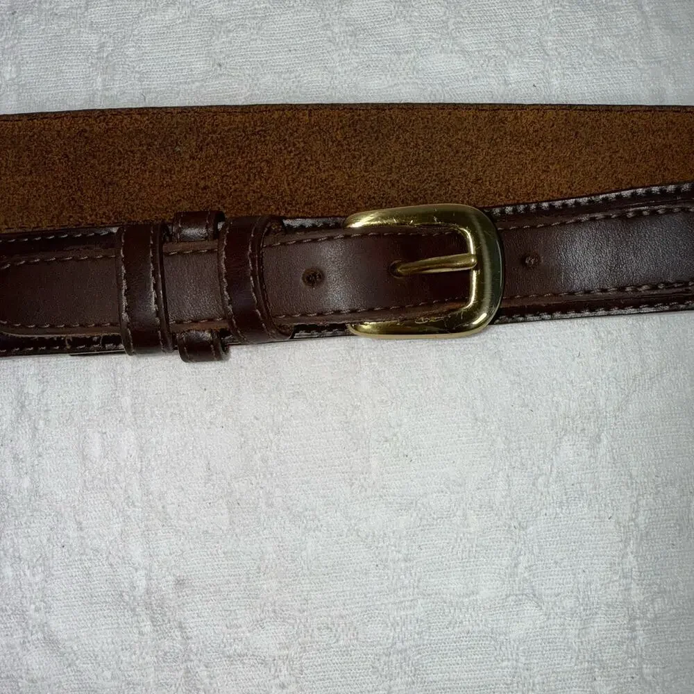 Leather Dark Brown Made In The USA Belt Brass Buckle Quiet Luxury Preppy Sz 44